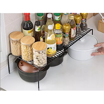 Metal shelf adjustable width expandable for kitchen organiser black
