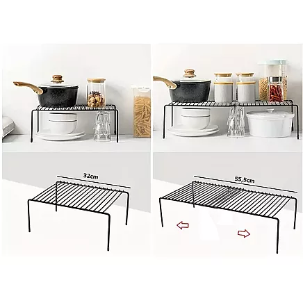 Metal shelf adjustable width expandable for kitchen organiser black