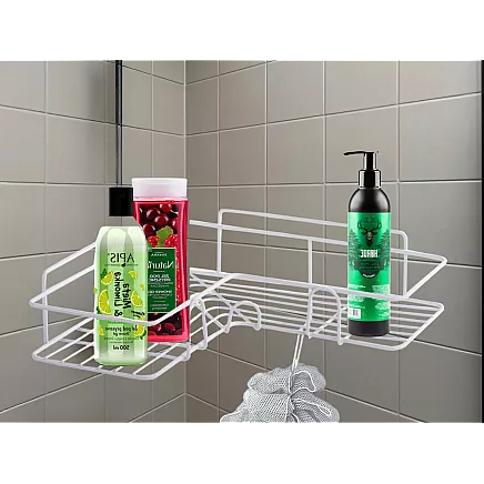 Loft corner bathroom shower shelf hanging hook white