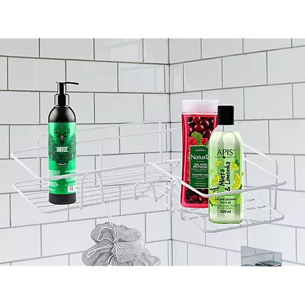 Loft corner bathroom shower shelf hanging hook white