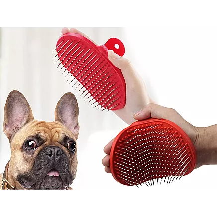 Mīksta masāžas suka suņiem un kaķiem spalvas kopšanai, sarkana