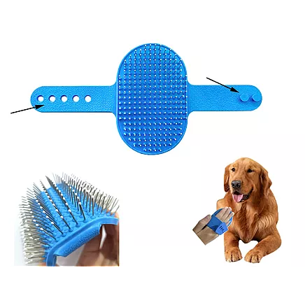 Mīksta masāžas suka suņiem un kaķiem, spalvas un pavilnas ķemme, zila