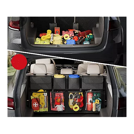 Car seat backrest organiser with pockets