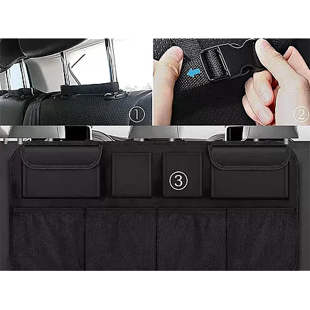 Car seat backrest organiser with pockets