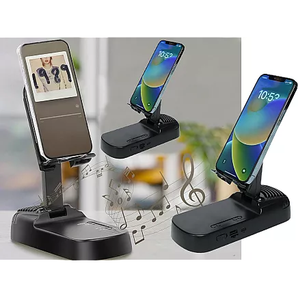 Teleskopisks telefona statīvs ar Bluetooth skaļruni un power bank, melns