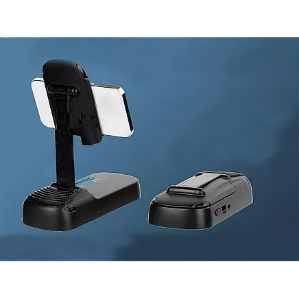 Teleskopisks telefona statīvs ar Bluetooth skaļruni un power bank, melns