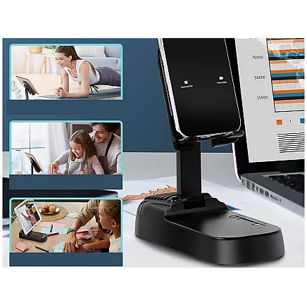 Teleskopisks telefona statīvs ar Bluetooth skaļruni un power bank, melns