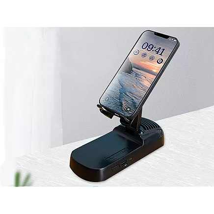 Teleskopisks telefona statīvs ar Bluetooth skaļruni un power bank, melns
