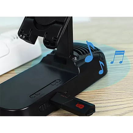 Teleskopisks telefona statīvs ar Bluetooth skaļruni un power bank, melns