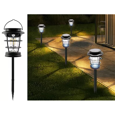 Saules dārza lampa LED laterna ar kustības sensoru USB, melna