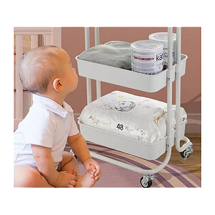 Bathroom shelf, kitchen cabinet, mobile rack on wheels, 3 levels, white