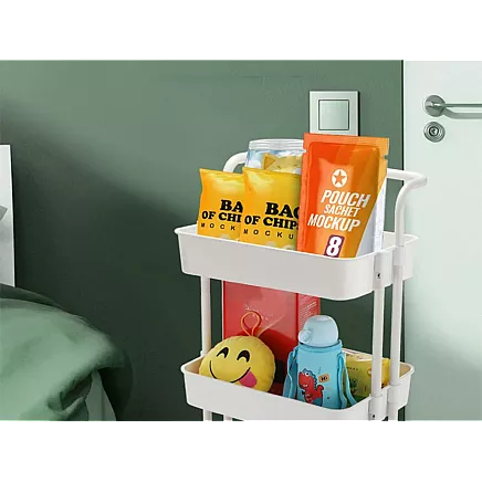 Bathroom shelf, kitchen cabinet, mobile rack on wheels, 3 levels, white