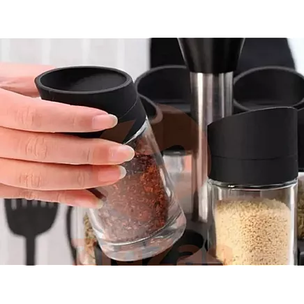 Rotating spice organiser, 12 glass containers, salt shaker