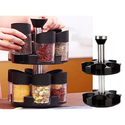 Rotating spice organiser, 12 glass containers, salt shaker