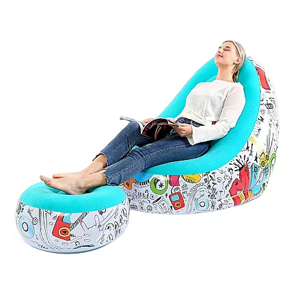 Ērts piepūšamais krēsls ar kāju balstu un pumpi, atpūtas krēsls mājai un dārzam