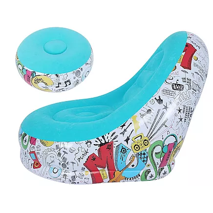 Ērts piepūšamais krēsls ar kāju balstu un pumpi, atpūtas krēsls mājai un dārzam