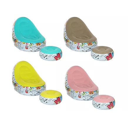 Ērts piepūšamais krēsls ar kāju balstu un pumpi, atpūtas krēsls mājai un dārzam