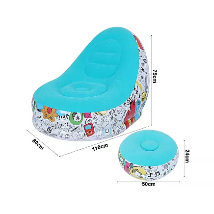 Ērts piepūšamais krēsls ar kāju balstu un pumpi, atpūtas krēsls mājai un dārzam