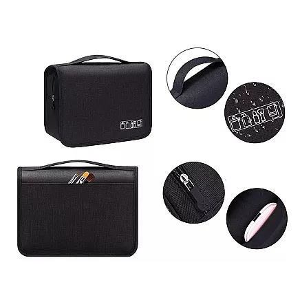 Travel cosmetics bag, hanging organiser for the bathroom, with zip, hook and handle