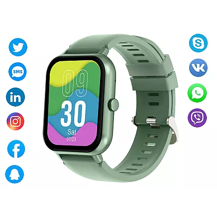 Sporta viedpulkstenis ar Bluetooth zvanu funkciju un silikona siksniņu, zaļš